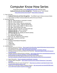 Keyboard Shortcuts and Voice Recognition Handout
