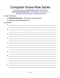 Open Questions & Problem Clinic Handout