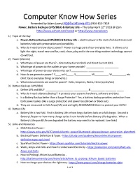 Power, Battery Backups & Battery Life Handout